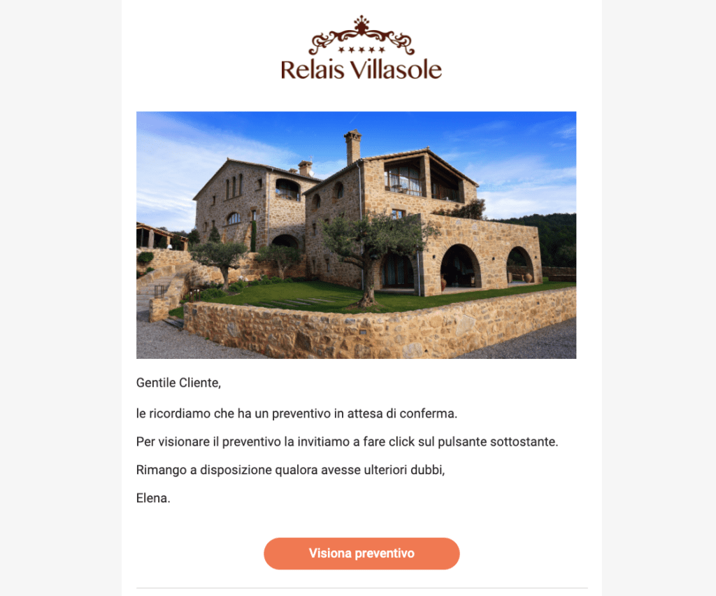 Esempio di un'email di follow up automatica inviata dal gestionale Slope