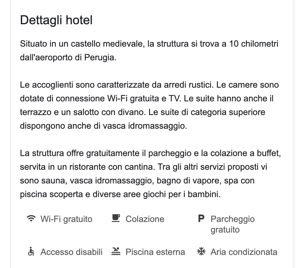 Esempio scheda dettaglio di Google Maps per un hotel 