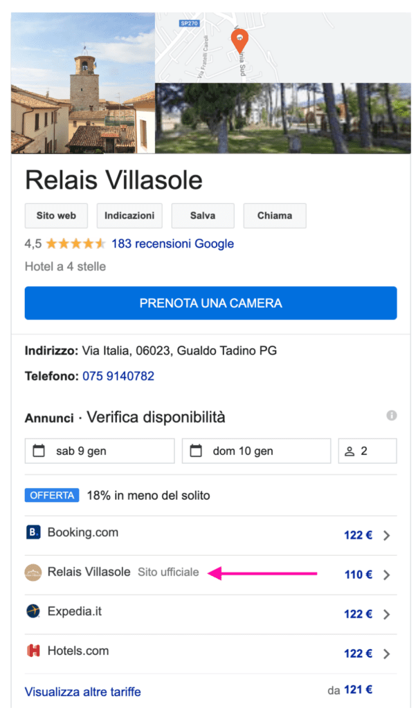 Scheda Google My Business Relais Villasole