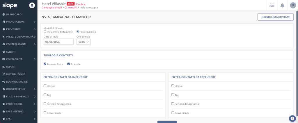 Pianifica invio con email marketing Slope
